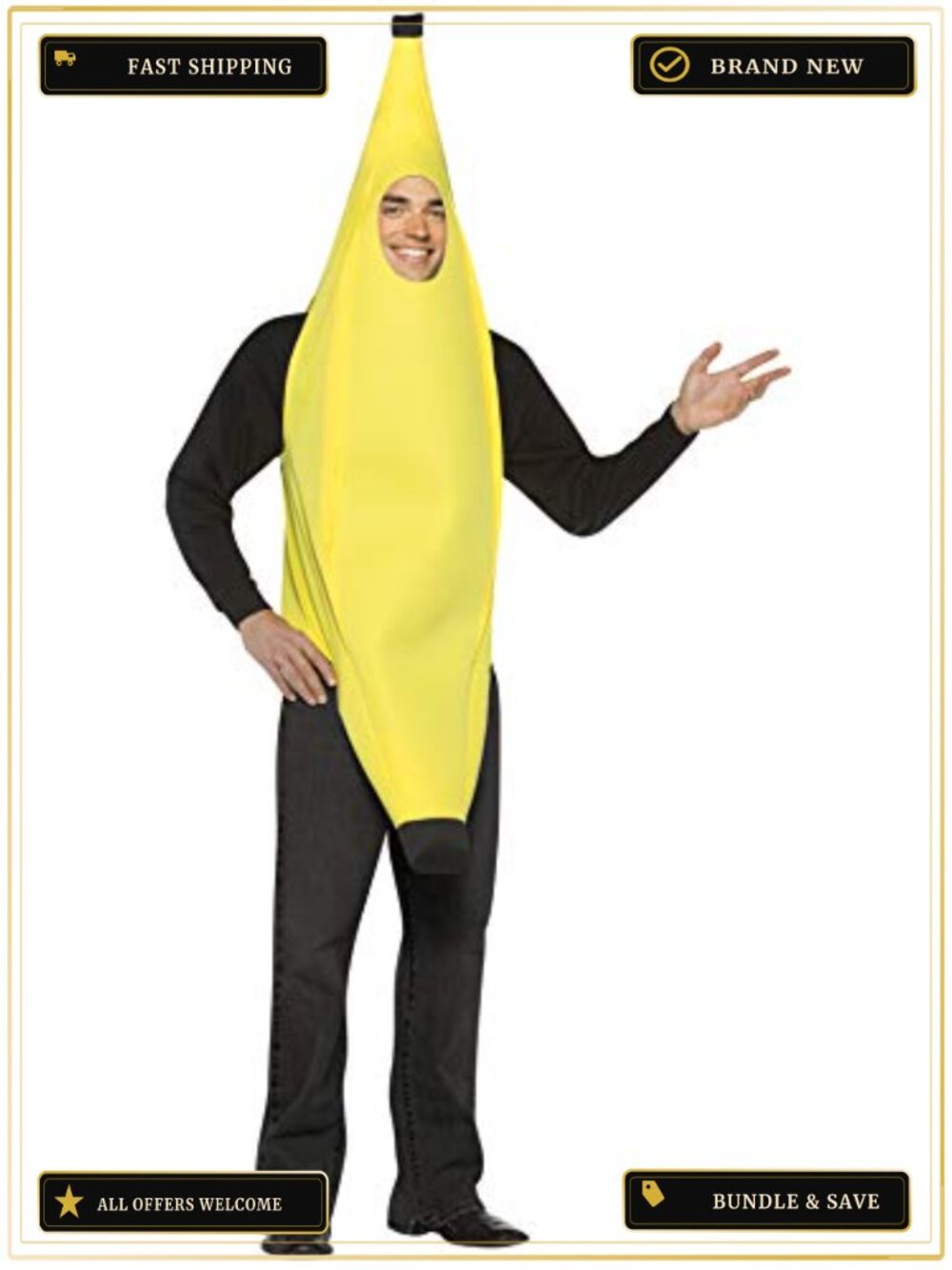 Adult Banana Costume One Size Pullover Tunic Halloween Party